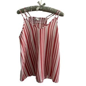 Pink Rose Striped Cami Top Smocked‎ Sleeveless Casual Tank Top Size M